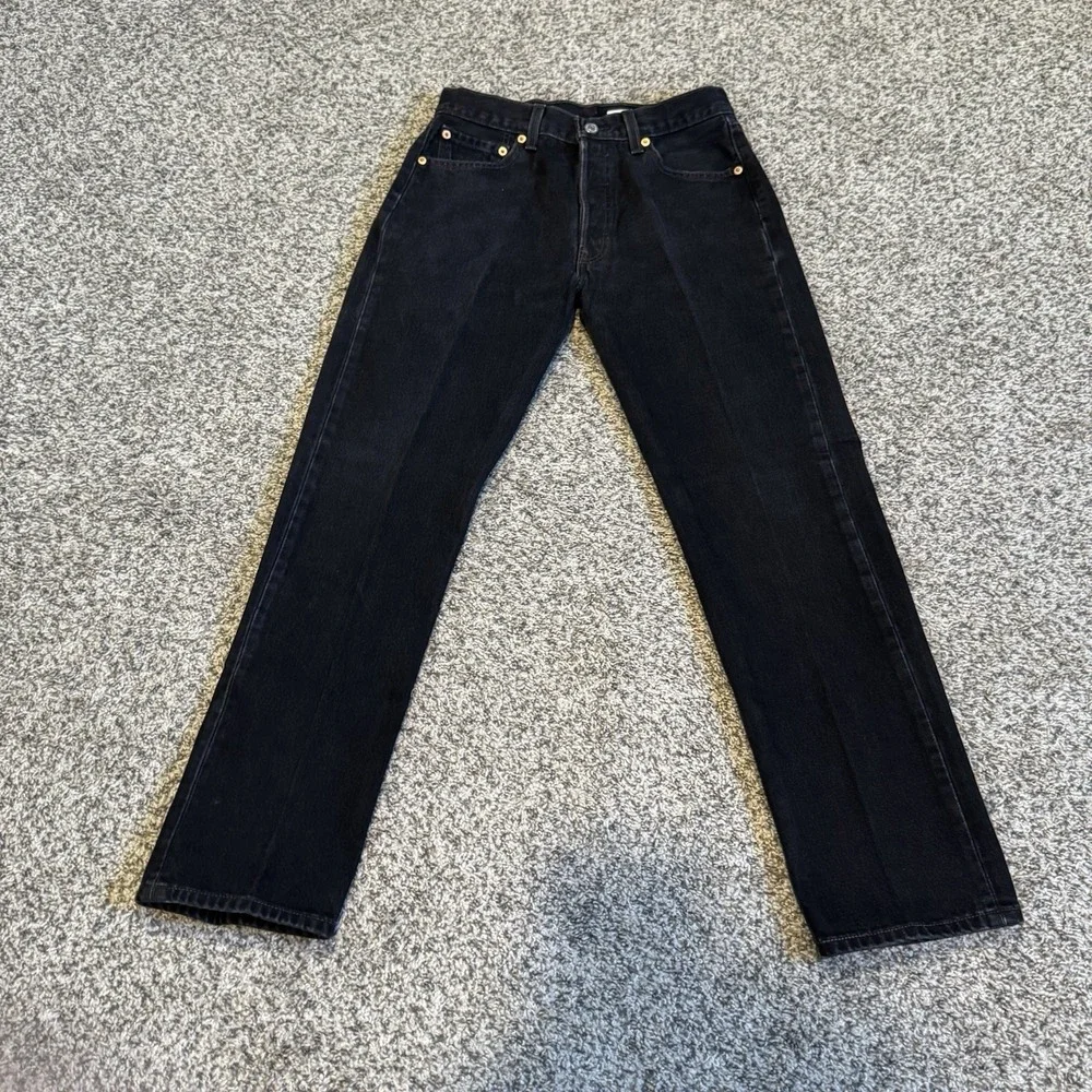 Levis 501 Jeans Mens 30x30 Black Button Fly Straight Leg Denim Mexico Y2K VTG